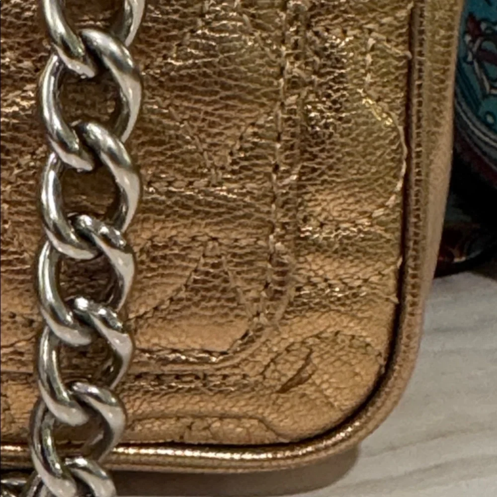 Coach Bag Madison Small Signature Embossed Gold Metallic Leather Shoulder Bag